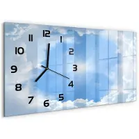 Tulup Wandklok - Wolken aan de hemel Wandklok Glas Met Motief - 60x30 cm - Blauw Decoratieve Glazen Klok - Zwarte handen - Rechthoekige Klok - Gekleurde Glazen Klok - Glazen Klok Met Print