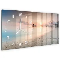 Tulup Wandklok - Strand van de Malediven Decoratieve Glazen Klok - 60x30 cm - Veelkleurig Glazen Wandklok Design - Witte handen - Rechthoekige Klok - Glazen Klok Met Print - Wandklok Glas Met Motief