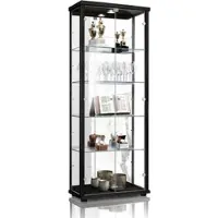 K-Möbel Vitrinekast met glas staand met 2 deuren, 4 in hoogte verstelbare glasplanken, spiegel & slot - Vitrinekast met led verlichting - 176x67x33 cm - Zwart