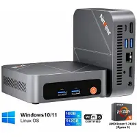 Ninkear M7 Mini PC – AMD Ryzen 5 7430U (Ryzen 5) – 16GB DDR4 – 512GB M.2 SSD – Windows 11 Pro – WiFi 6 – BT 5.2 – Dual HDMI 2.0 – Zilverkleurig, volledig metalen behuizing