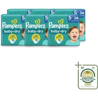 Pampers 6 x – Luiers – Baby-Dry Maat 5+ (12-17 kg) – 36 Luiers - Wasstrips - Baby-luiers - Droge Huid - Droogheid - Absorberende Luiers - Baby Droogheid
