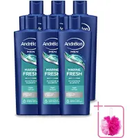 Andrélon 6 x – Shampoo – Marine Fresh Men – 400 ml - Bulkverpakking - Mannelijk haar reinigen - Douchemop - Vet haar verwijderen