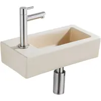 Qeramiq Fuente fonteinset – 37.5x18.5x9 cm – keramiek beige – kraangat links – kraan geborsteld RVS SW1122452/SW696207/SW696217/SW696237