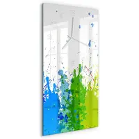 Tulup Wandklok - Abstracte regenboog Wandklok Glas Met Motief - 30x60 cm - Veelkleurig Decoratieve Glazen Klok - Witte handen - Rechthoekige Klok - Gekleurde Glazen Klok - Glazen Klok Met Print
