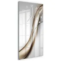 Tulup Wandklok - Bruine golf Wandklok Glas Decoratie - 30x60 cm - Beige Gekleurde Glazen Klok - Witte handen - Rechthoekige Klok - Klok Glas Met Opdruk - Moderne Wandklok Glas