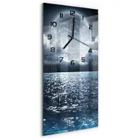 Tulup Wandklok - Volle maan Decoratieve Glazen Klok - 30x60 cm - Blauw Glazen Wandklok Design - Zwarte handen - Rechthoekige Klok - Glazen Klok Met Print - Wandklok Glas Met Motief