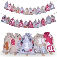 OEM Adventskalenderzakjes - 24 jutezakjes om op te hangen - Kerstdecoratie voor de adventsperiode - Perzikroze