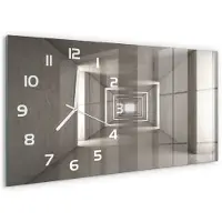 Tulup Wandklok - Betonnen tunnel Glazen Klok Met Print - 60x30 cm - Grijs Wandklok Glas Met Motief - Witte handen - Rechthoekige Klok - Wandklok Glas Decoratie - Gekleurde Glazen Klok