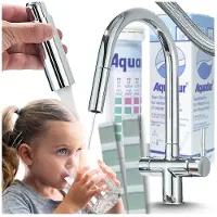 ARI Flexibele keukenkraan, 3-wegs, chroom, met flexibele uittrekbare douchekop, filterwateruitloop, 360° draaibaar, messing, 2 hendels