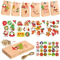 OEM Adventskalender om zelf te vullen - 24 papieren zakjes met jute touw en stickers - DIY set voor kinderen en volwassenen - 24 stuks