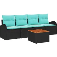 vidaXL Tuinset met 5 delen, zwart en turquoise, van polyrotan