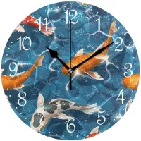 Merkloos Omgoods - Wandklok Watercolor Koi Carp - Stille Decoratieve Klok 25x25cm