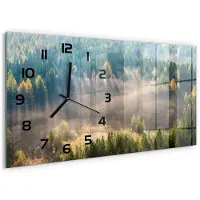 Tulup Wandklok - Mist in het bos Wandklok Glas Met Motief - 60x30 cm - Groente Decoratieve Glazen Klok - Zwarte handen - Rechthoekige Klok - Gekleurde Glazen Klok - Glazen Klok Met Print