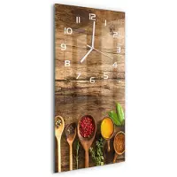 Tulup Wandklok - Kleurrijke specerijen Wandklok Glas Decoratie - 30x60 cm - Veelkleurig Gekleurde Glazen Klok - Witte handen - Rechthoekige Klok - Klok Glas Met Opdruk - Moderne Wandklok Glas