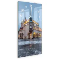 Tulup Wandklok - Krakau, Polen Klok Glas Met Opdruk - 30x60 cm - Blauw Moderne Wandklok Glas - Witte handen - Rechthoekige Klok - Decoratieve Glazen Klok - Glazen Wandklok Design