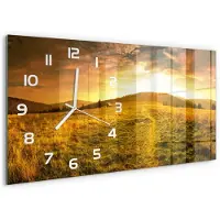 Tulup Wandklok - Panorama van de Hoge Tatra Wandklok Glas Met Motief - 60x30 cm - Oranje Decoratieve Glazen Klok - Witte handen - Rechthoekige Klok - Gekleurde Glazen Klok - Glazen Klok Met Print