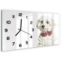 Tulup Wandklok - Maltezer met een vlinderdas Wandklok Glas Met Motief - 60x30 cm - Rood Decoratieve Glazen Klok - Zwarte handen - Rechthoekige Klok - Gekleurde Glazen Klok - Glazen Klok Met Print