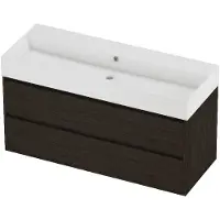 Proline Zara Badmeubel In Kader 120x46cm - 2 Laden Symmetrisch - Greeploos - Wastafel Midden Glans Wit - Zonder Kraangat - Mokka Oak