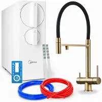 ARI Waterfiltersysteem met keukenkraan Highflex, omgekeerde osmose 800 GPD, mengkraan, perlator, messing, geborsteld goud