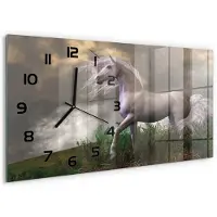 Tulup Wandklok - Grijze Eenhoorn Glazen Klok Met Print - 60x30 cm - Grijs Wandklok Glas Met Motief - Zwarte handen - Rechthoekige Klok - Wandklok Glas Decoratie - Gekleurde Glazen Klok
