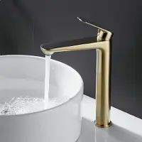 Markenlos Goudkleurige, geborstelde afwerking - Warm/koud water - Badkamerkraan - Hoogwaardig messing - Eenvoudig te installeren