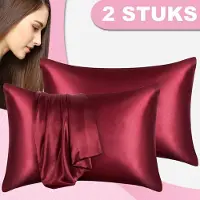 Jumada 's Satijnen Kussenslopen 60x70 cm - Set van 2 - Zacht voor Haar & Huid - Met Ritssluiting - Bordeauxrood