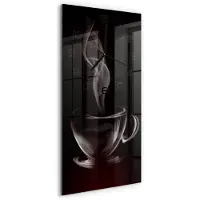 Tulup Wandklok - Aromatische koffie Gekleurde Glazen Klok - 30x60 cm - Bruin Glazen Klok Met Print - Zwarte handen - Rechthoekige Klok - Moderne Wandklok Glas - Wandklok Glas Decoratie