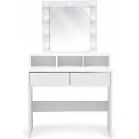 Relaxdays Make-up tafel met Hollywood-spiegel, verlichting, 2 lades, hoogte x breedte x diepte: 140 x 80 x 40 cm, kaptafel, wit