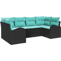 vidaXL Tuinset met 6 zitplaatsen, zwart en turquoise, van polyrotan