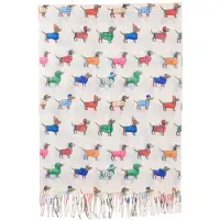 Zwillingsherz Sjaal 'Happy Dackel' beige / blauw / groen / rood
