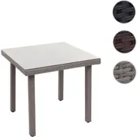Mendler Poly-Rattan tuintafel Cava, eettafel, bijzettafel, tafel met glazen blad, 80x80 cm grijs