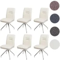 Mendler Set van 6 eetkamerstoelen HWC-H70, keukenstoel, fauteuil, bekleed met stof/textiel, roestvrij staal geborsteld, kleur crème-beige