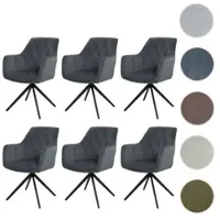 Mendler Set van 6 eetkamerstoelen HWC-L80, keukenstoel, gestoffeerde stoel, stoel met armleuningen, draaibaar, metaal, stof/textiel, antraciet