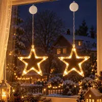 Lapamax 2-delige set LED-lichtslinger voor ramen, met zuignappen, op batterijen, kerstdecoratie, feestversiering, sterren