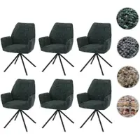 Mendler Set van 6 eetkamerstoelen, model HWC-G67, draaibaar, met automatische positie, bekleed met chenille (410g/m²), frame in zwart, bekleding in donkergroen
