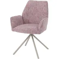 Mendler Eetkamerstoel HWC-G67, keukentool, draaibaar, automatische positie, metalen bekleding met chenille (410g/m²), frame in crème, bekleding in roze