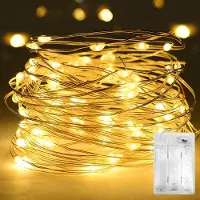 Lapamax Set van 4 LED-lichtslinger, 5 meter lang, warmwit, koperdraad, micro-lichtslinger, werkt op batterijen, geschikt voor binnen, bruiloften, feesten, kerst, Halloween-decoratie
