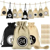 OEM Adventskalender om zelf te vullen - 24 herbruikbare stoffen zakjes van jute - Adventskalender set - 24 stuks