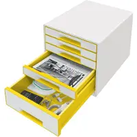 Leitz Ladebak WOW CUBE 5214, 5 laden, DIN A4, polystyreen, geel, met een gele kleur.