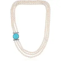 Cavill - Zilveren halsketting 925 sterlingzilver - Amazoniet cabochon 18,35 ct - Witte zoetwaterparels - Elegante meerstrengige chique damesketting