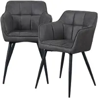 En.casa Eetkamerstoelen 'Birmingham', set van 2 met armleuningen, bekleed met imitatie suède, donkergrijs