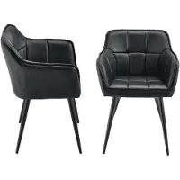 En.casa Eetkamerstoelen 'Birmingham', set van 2 met armleuningen, bekleed met kunstleer, zwart