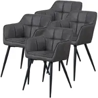 En.casa Eetkamerstoel 'Birmingham', set van 4 met armleuningen, bekleed met imitatie suède, donkergrijs