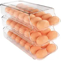 Famanu – Set van 3 koelkast-eierhouders, automatische dispenser van kunststof, doorzichtige stapelbare organizer met uitneembare binnenbak