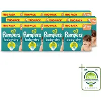 Pampers 12 x – Luiers – Baby-Dry Trio Pack Maat 3 (6-10 kg) – 156 Luiers - Grootverpakking - Vaatwasstrips - Baby Luiers - Droge Luiers - Anti-lek Luiers - Baby Droogheid - Nachtluier