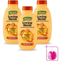 Garnier 3 x - Loving Blends - Shampoo - Honing Goud - Beschadigd & Breekbaar Haar - 300 ml - Bulkverpakking - Haar herstellen - Douchemop - Haar beschermen