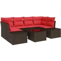 vidaXL Tuinbank Set 8 st Beige en Rood poly rattan