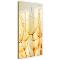 Tulup Wandklok - Paardenbloemzaden Wandklok Glas Met Motief - 30x60 cm - Geel Decoratieve Glazen Klok - Witte handen - Rechthoekige Klok - Gekleurde Glazen Klok - Glazen Klok Met Print