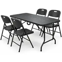 Rijoka Opklapbare tuinmeubelset - Houtlook - Set bestaande uit een opklapbare tafel en 4 opklapbare stoelen | Taupe