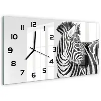 Tulup Wandklok - Zebra in de sneeuw Glazen Klok Met Print - 60x30 cm - Zwart-wit Wandklok Glas Met Motief - Zwarte handen - Rechthoekige Klok - Wandklok Glas Decoratie - Gekleurde Glazen Klok